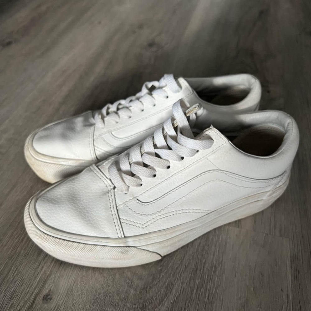 Custom Leather Vans Women's White Sneakers